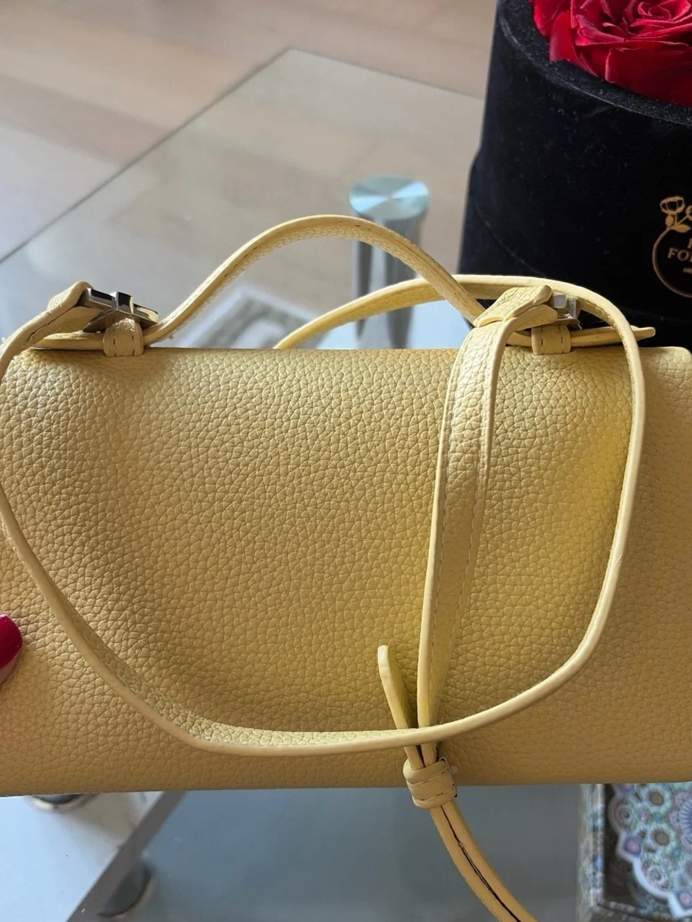 Extra Pocket 19 Leather Top Handle Box Bag In Light Yellow